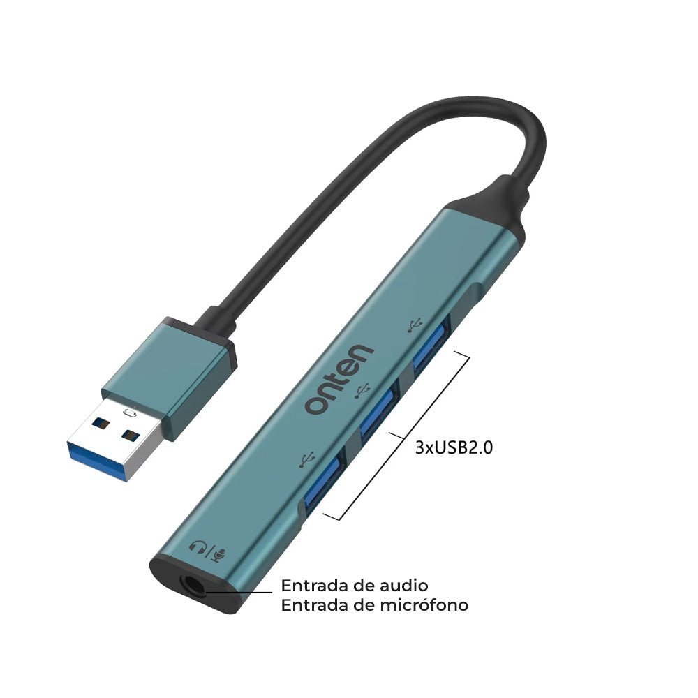 Adaptador Audio Jack 3.5mm y 3 USB 2.0 OTN-5706 PC Mac
