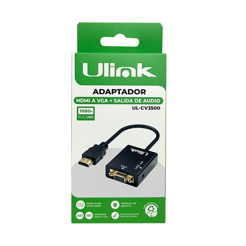 Adaptador HDMI a VGA + Audio Portable Full HD UL - CV3500