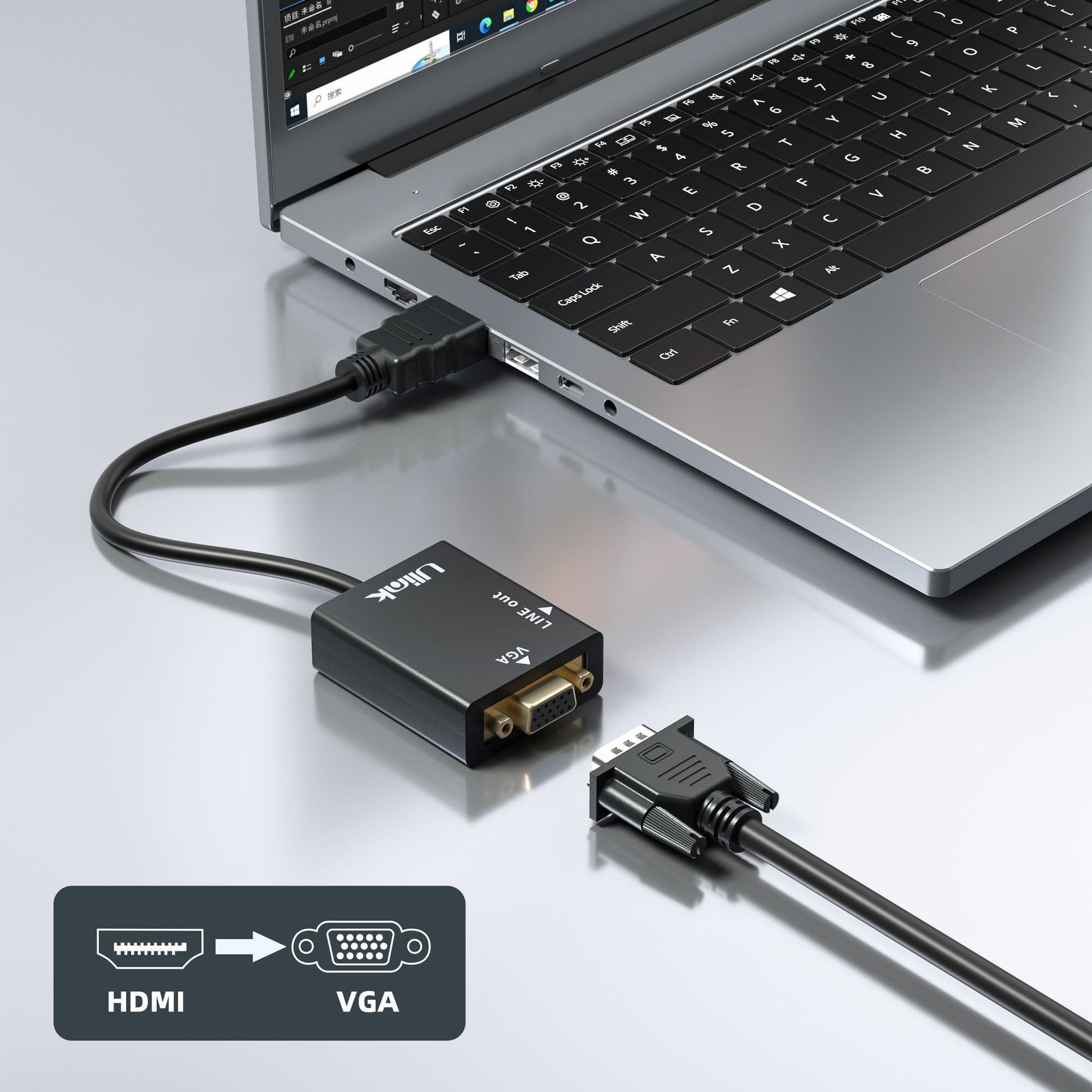 Adaptador HDMI a VGA + Audio Portable Full HD UL - CV3500