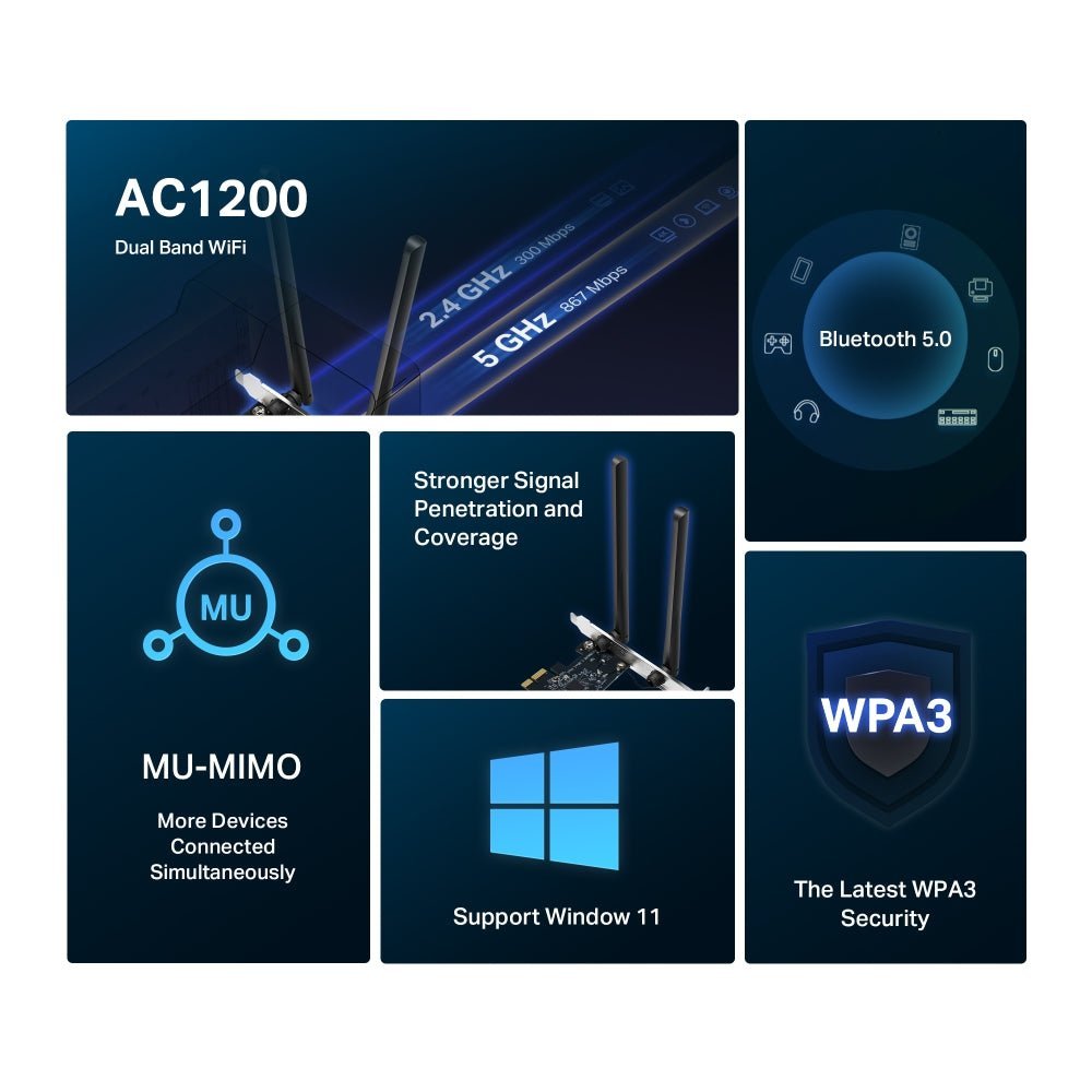 Adaptador PCIe Mercusys MA30E Wi - Fi dual banda y Bluetooth