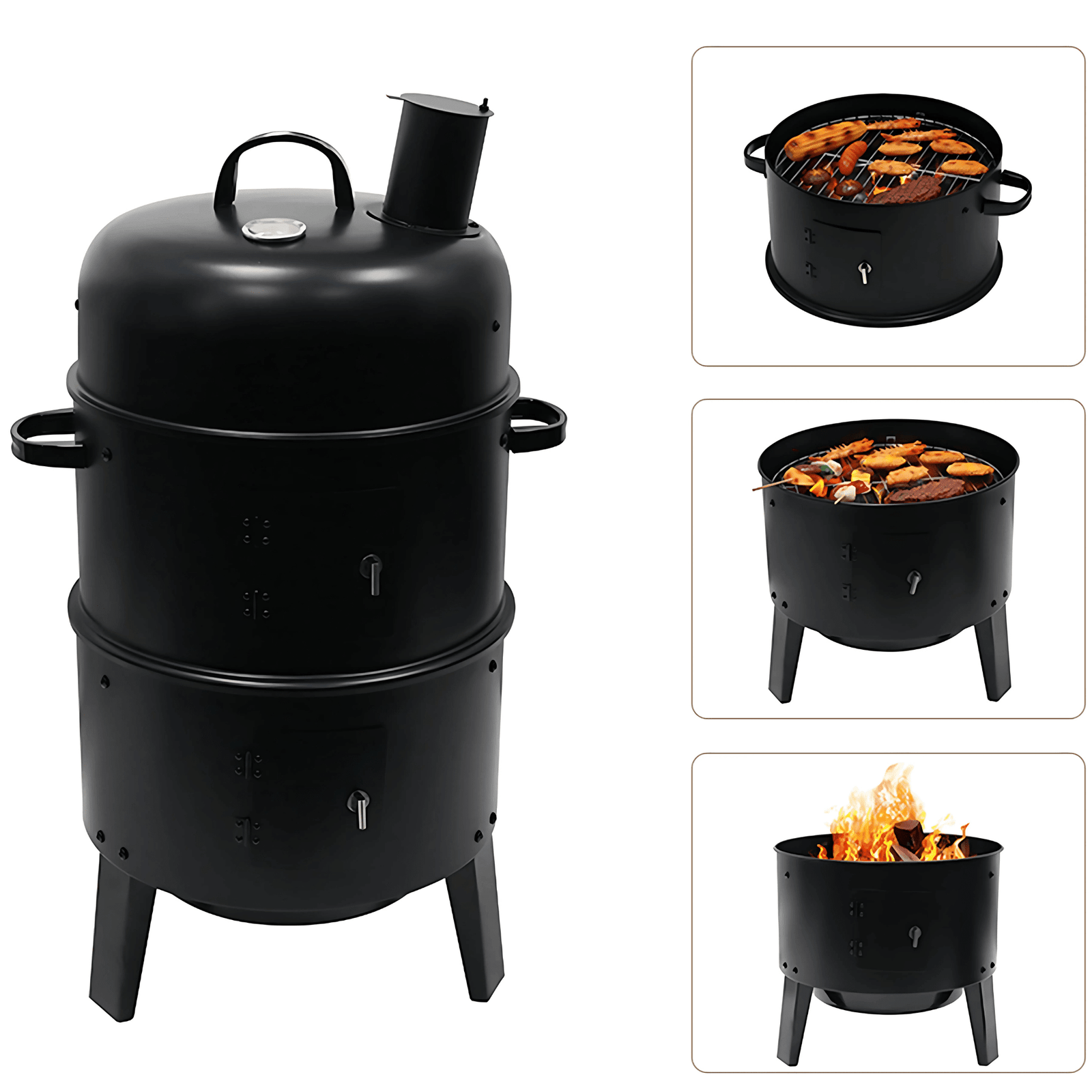 Asador Parrilla Ahumador Multifuncional 3 en 1 Carbón