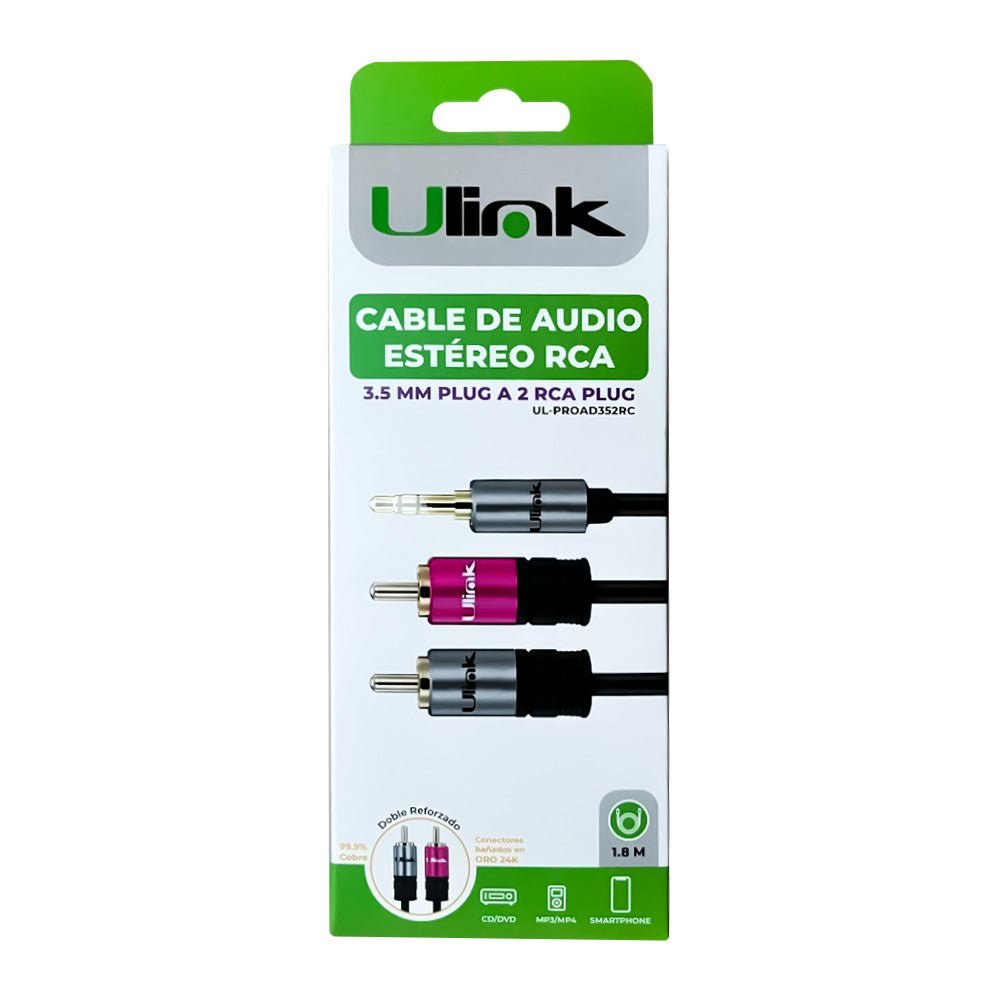 Cable de Audio 3.5mm a 2 RCA 1.8m Ulink UL - PROAD352RCUlinkItems Digital Spa – Tecnología, Hogar y Fitness en un solo lugar