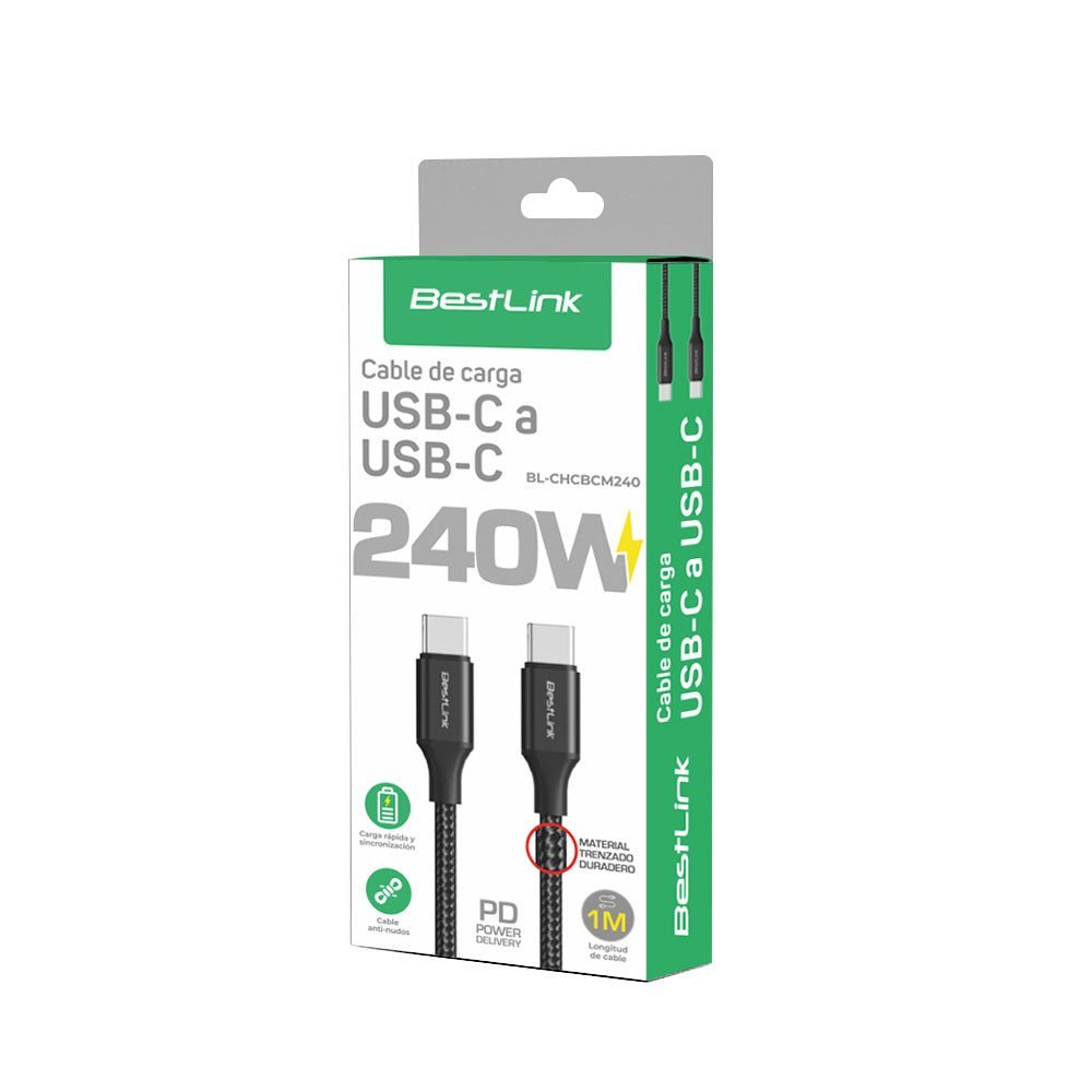 Cable USB-C a USB-C 240W Trenzado BL-CHCBCM240 Carga Rapida