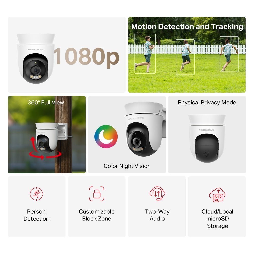 Cámara Exterior WiFi Mercusys MC500 1080p Motorizada PTMercusysItems Digital Spa – Tecnología, Hogar y Fitness en un solo lugar