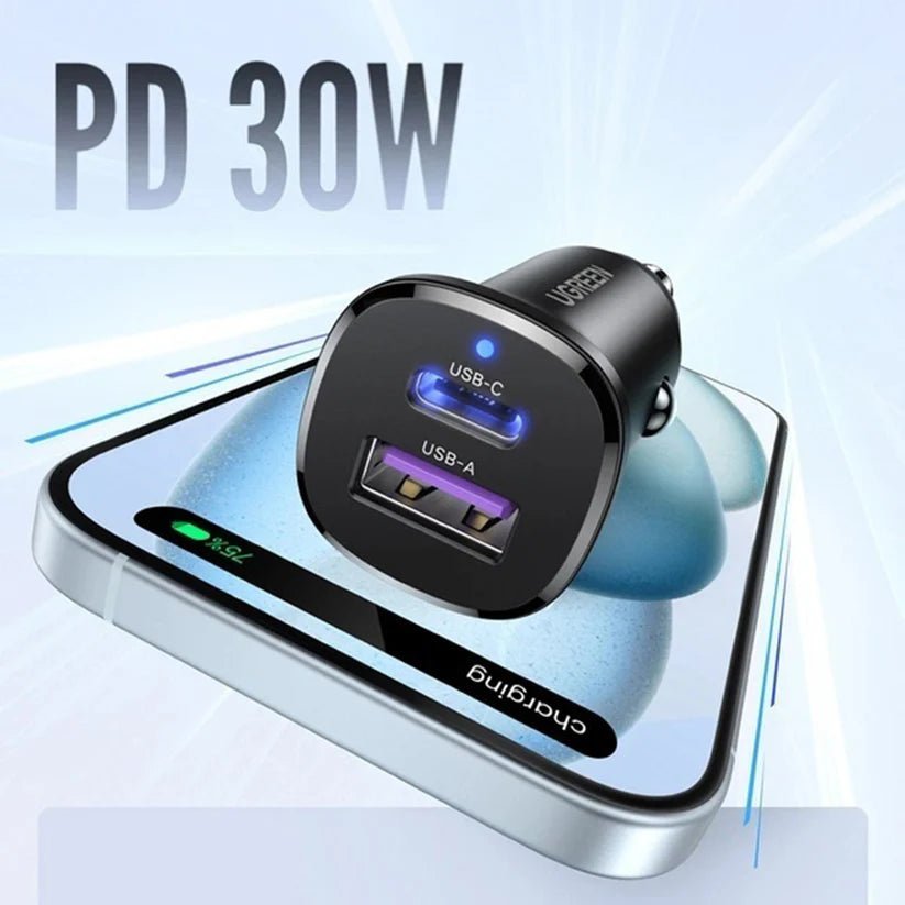 Cargador de Auto UGREEN 30W USB - C PD y USB - A Quick Charge