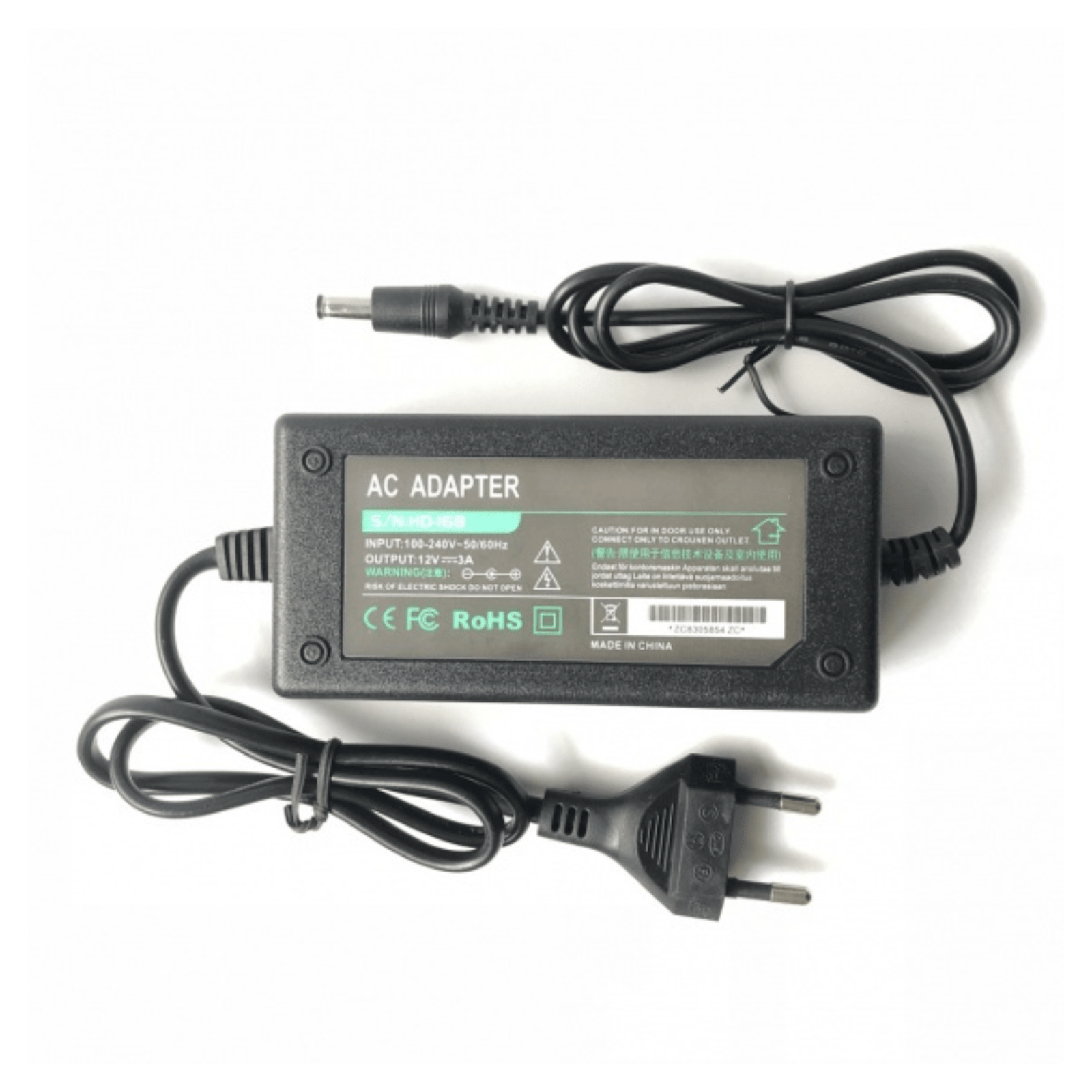Fuente de Poder 12V 3A para Cámaras y Tiras LED Cable