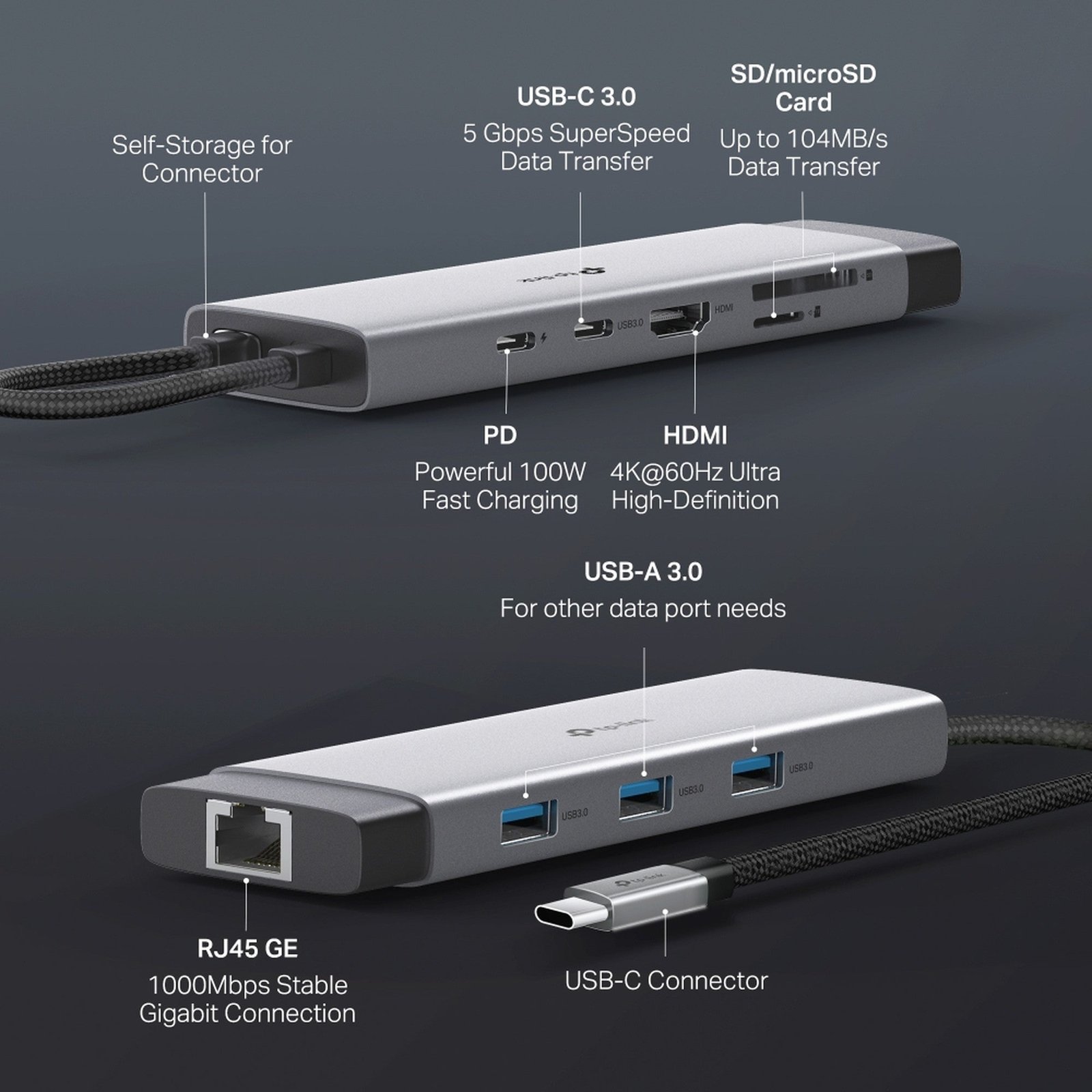 Hub USB-C 9 en 1 UH9120C con HDMI, RJ45 y USB 3.0