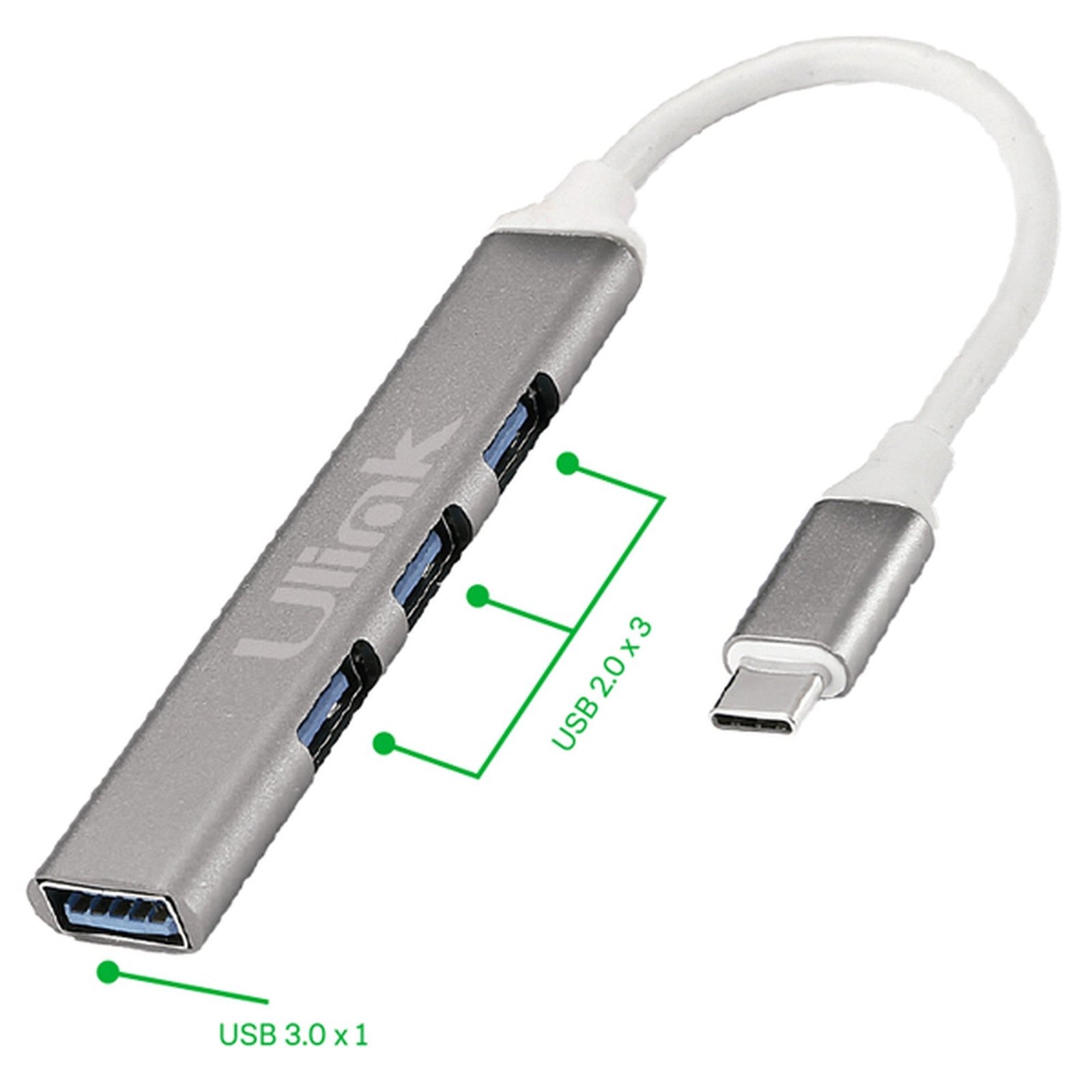 HUB USB C a 4 Puertos USB 3.0/2.0 UTEK UL - HUBC400