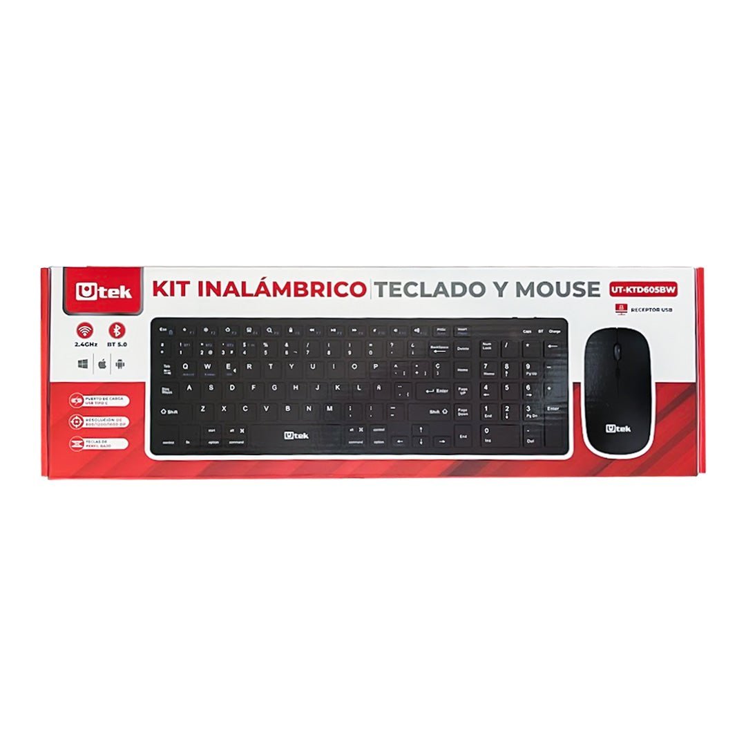 Kit Teclado y Mouse Bluetooth 2.4GHz Recargable UT-KTD605BW