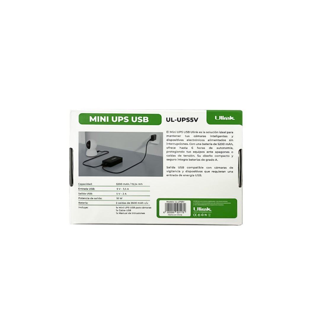 Mini UPS 5200mAh USB 5V 2A UL - UPS5V portátil