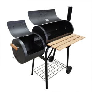 Parrilla Ahumadora Tipo Barril con Repisa y Ruedas