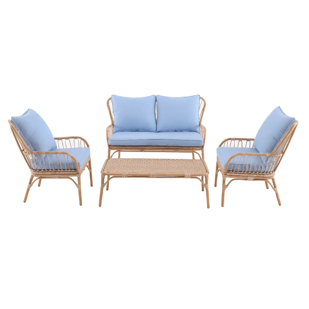 Set Living Ratán Sintético 4 Pzs Azul Claro Exterior
