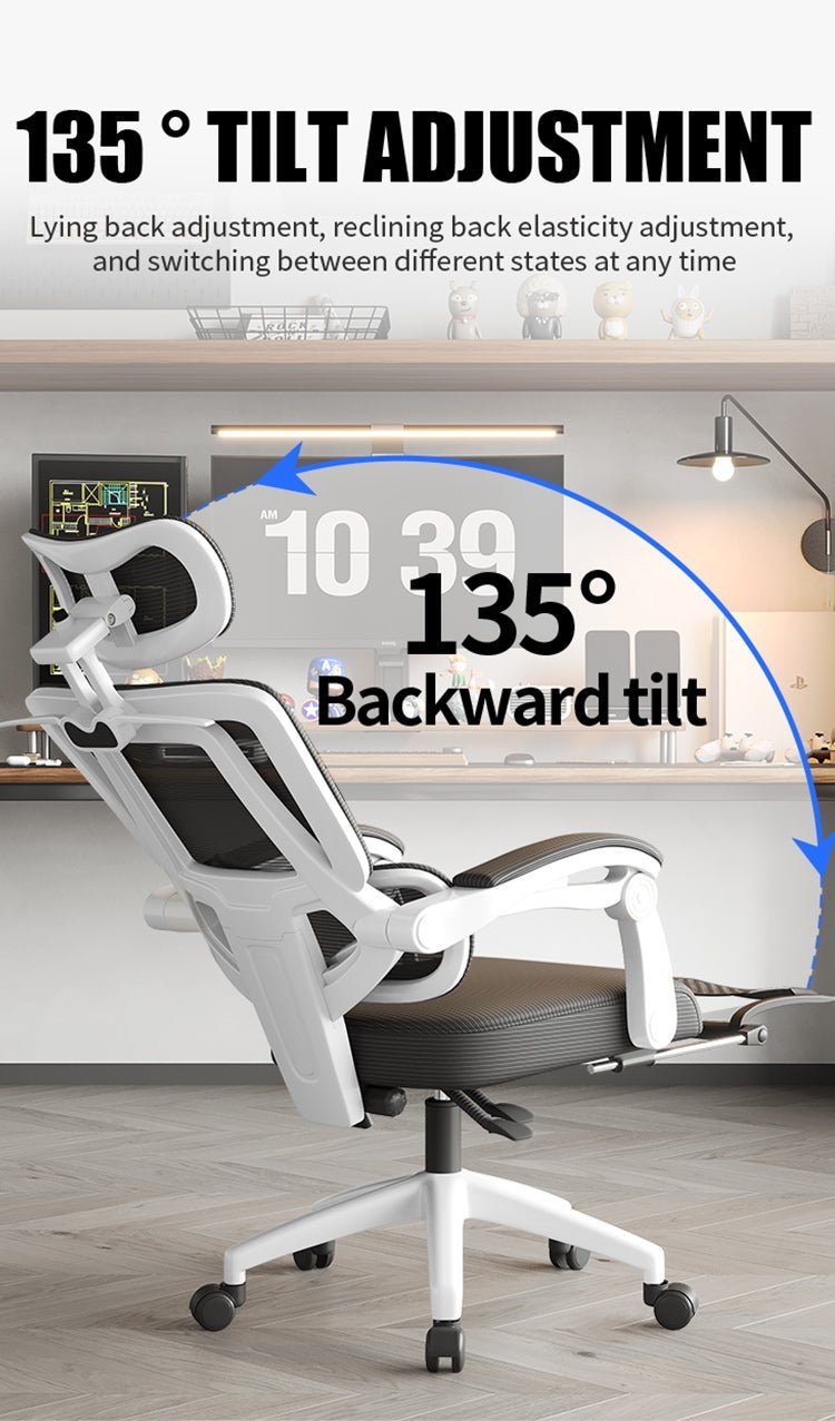 Silla Ergonómica Reclinable Soporte Lumbar y Reposapiés Negra