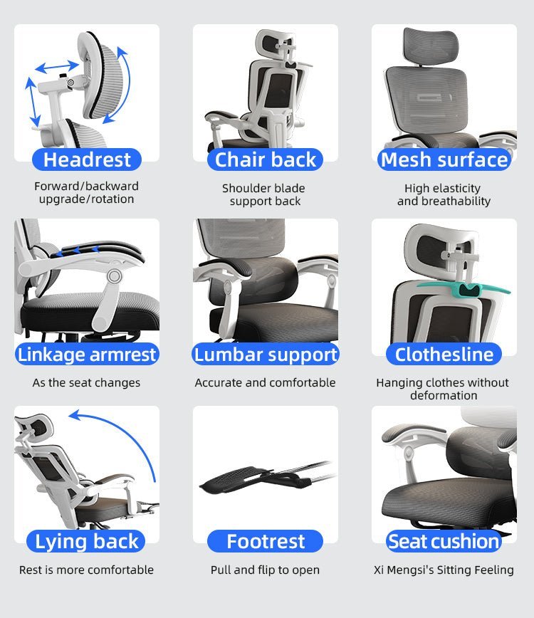 Silla Ergonómica Reclinable Soporte Lumbar y Reposapiés Negra