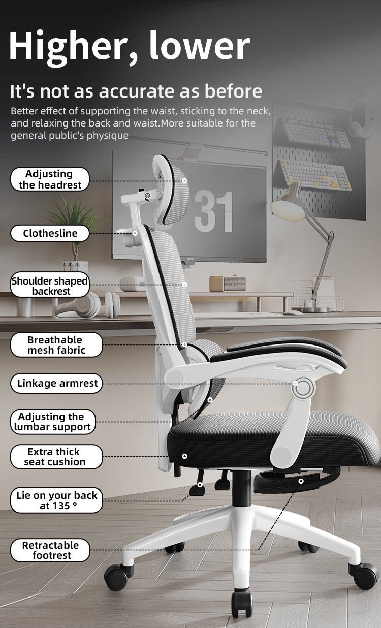 Silla Ergonómica Reclinable Soporte Lumbar y Reposapiés Negra