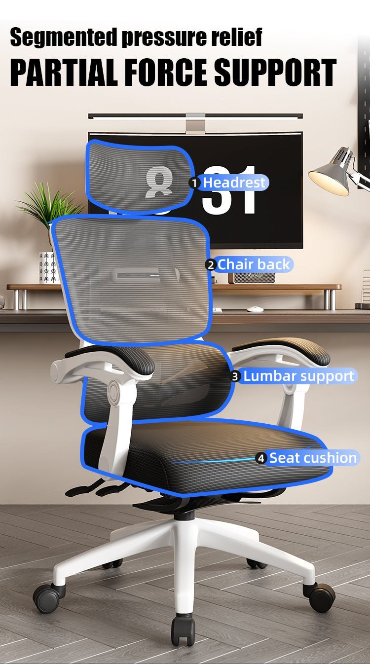 Silla Ergonómica Reclinable Soporte Lumbar y Reposapiés Negra