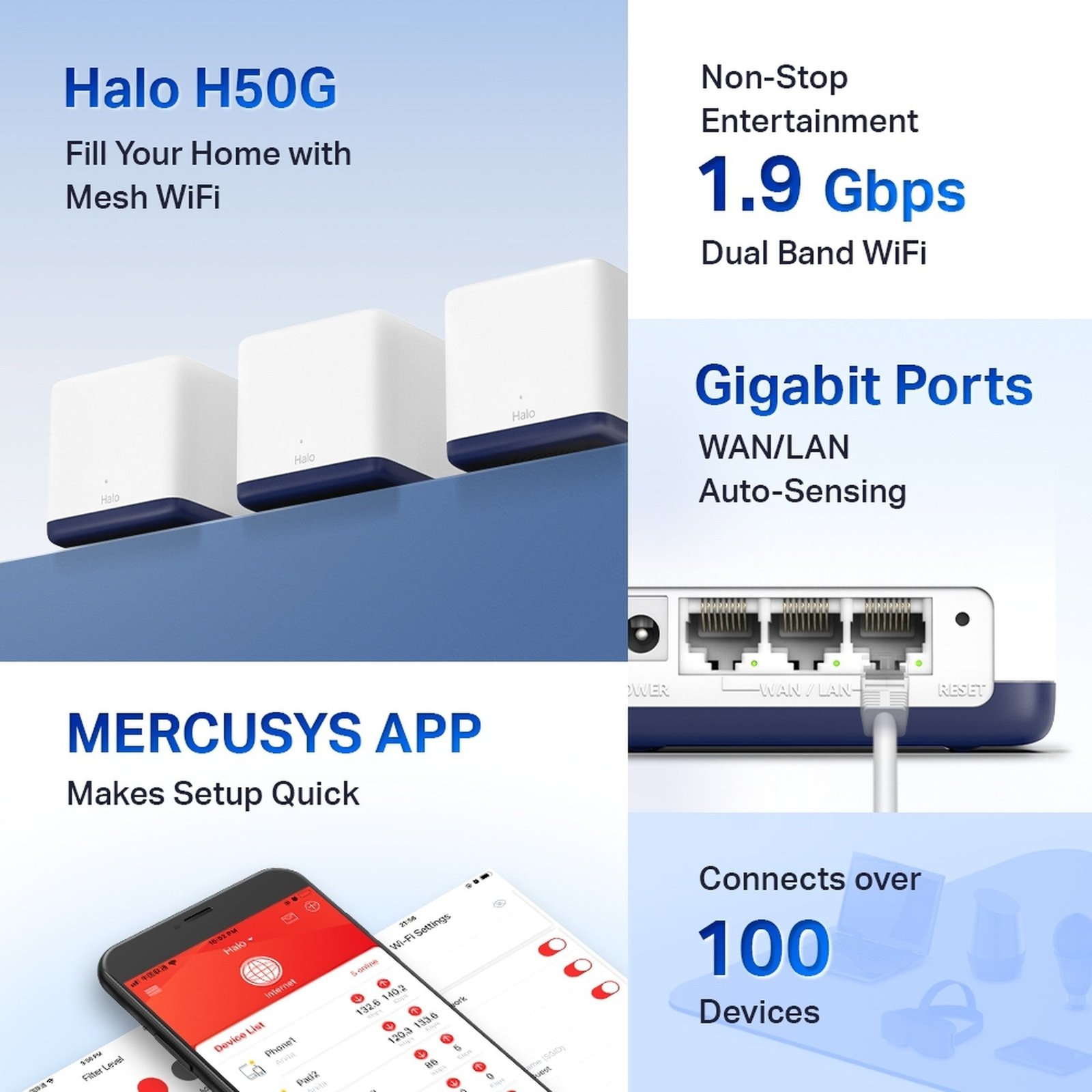 Sistema WiFi Mesh Halo H50G Pack 3 Doble Banda Gigabit