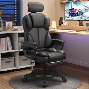 Silla Oficina Gamer Ejecutiva Reclinable Apoyapies Cuero Negro