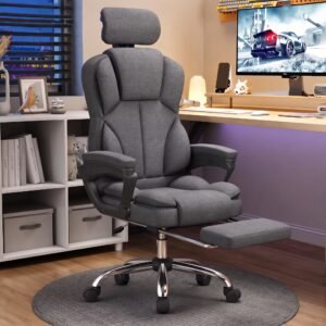 Silla Oficina Gamer Reclinable Tela Gris Reposacabezas