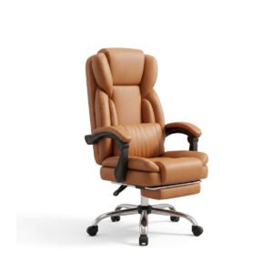 Silla De Escritorio Ergonómica Reclinable Con Reposapiés Color Caramelo